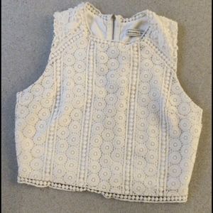 White Patterned High Neck Crop Top